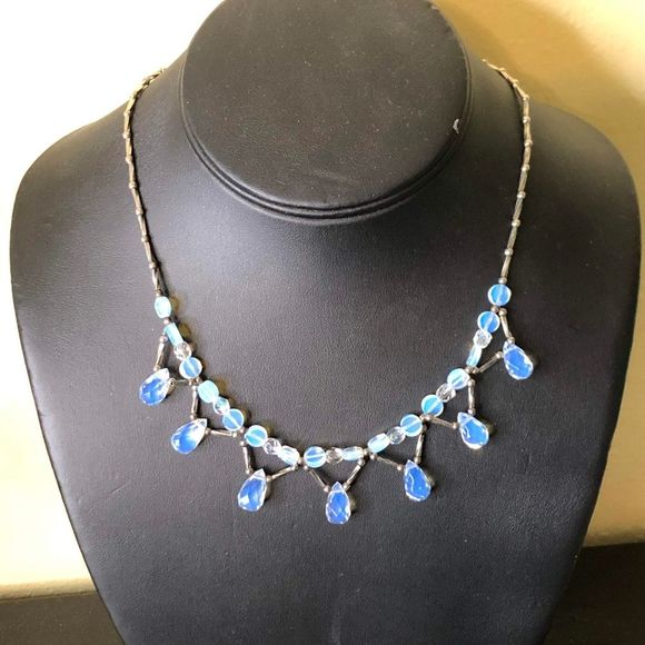 Silver & Blue Crystal Magnetic Closure Necklace - Picture 1 of 3